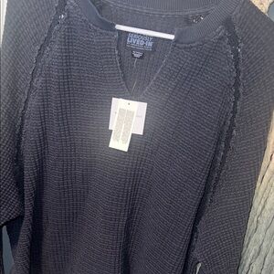 AE big hug v neck waffle sweater lace inset